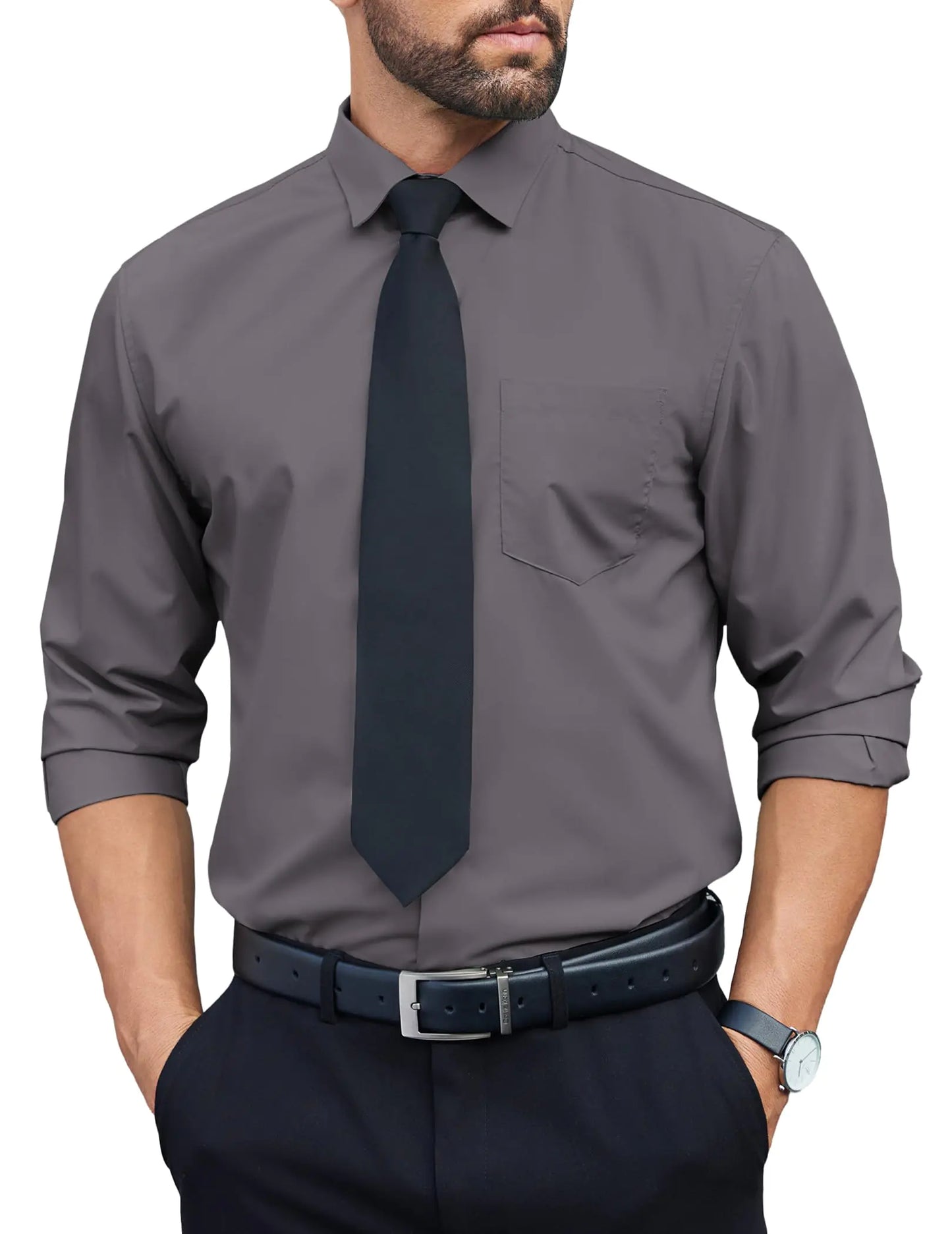 COOFANDY Mens Long Sleeve Button Down Shirts Wrinkle Free Untucked Shirts for Men Casual Dress Shirts Beach Wedding Shirts Deep Grey